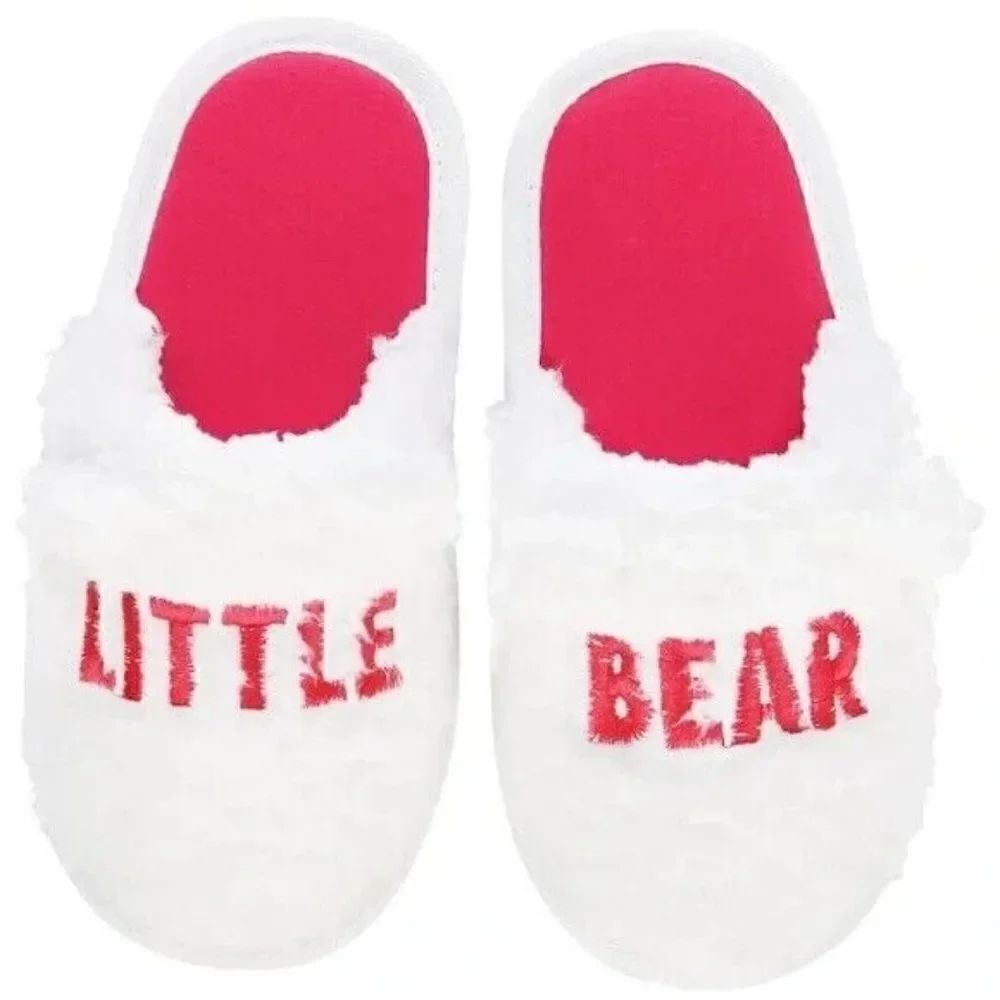 Family Pajamas Big Kid Unisex Little Bear Slippers White Red Medium 6-7 New